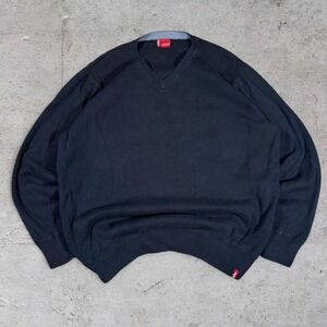 Mens vintage Y2K Levis heavyweight 90s style Black knit v neck sweater